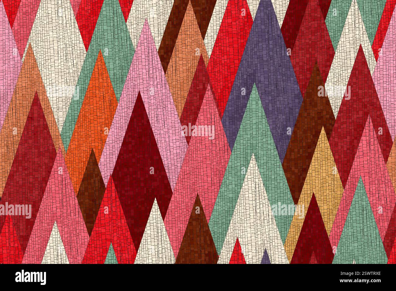 Stylized autumn forest, semaless vector mosaic style pattern Stock Vector