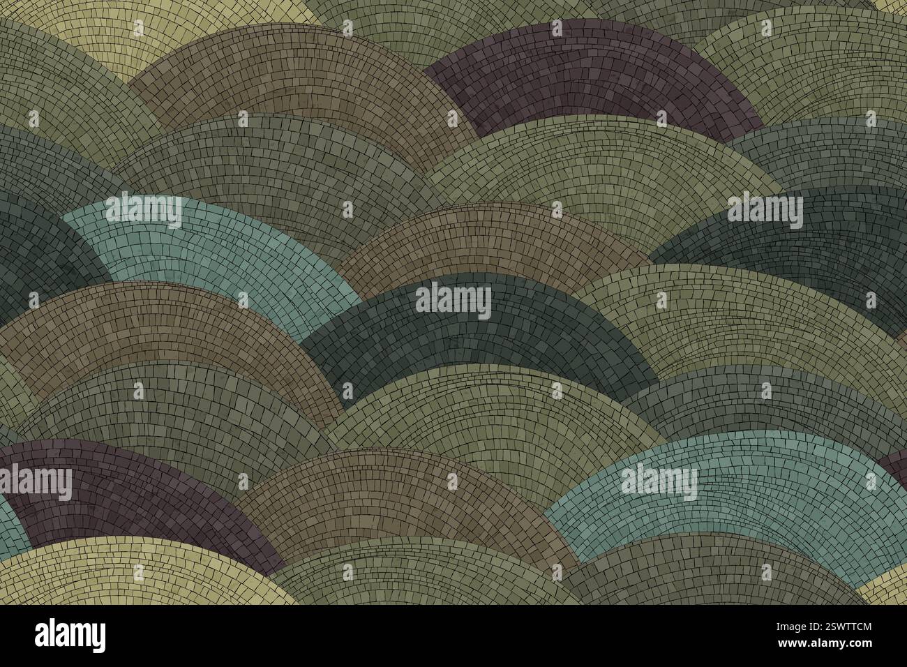 Abstract art landscape, vector mosaic tiles seamless pattern Stock Vector