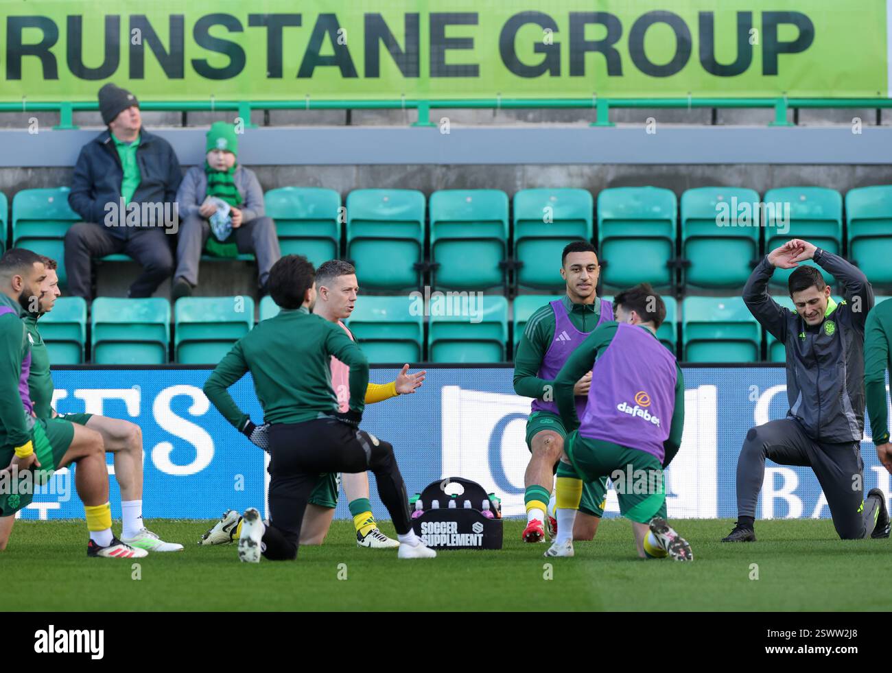 Celtic players warming up before the William Hill Premiership match at ...