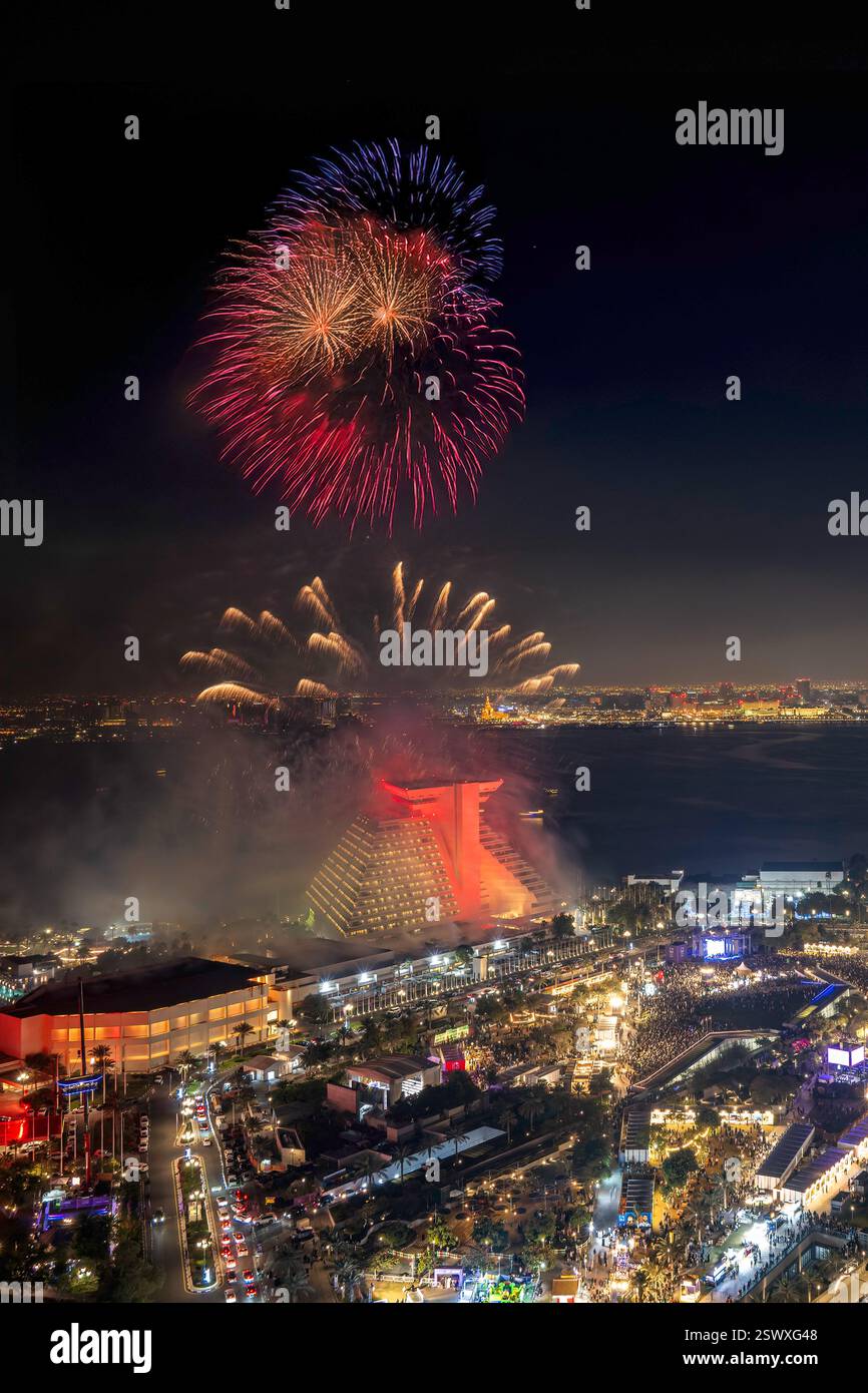 Fireworks at Qatar international Food festival 2025. QIFF 2025 Stock ...