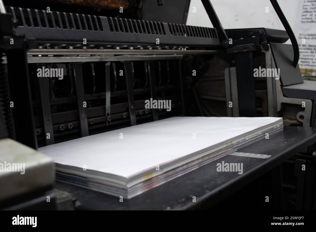 Paper in Industrial Printer High Speed Printing Process. High quality ...