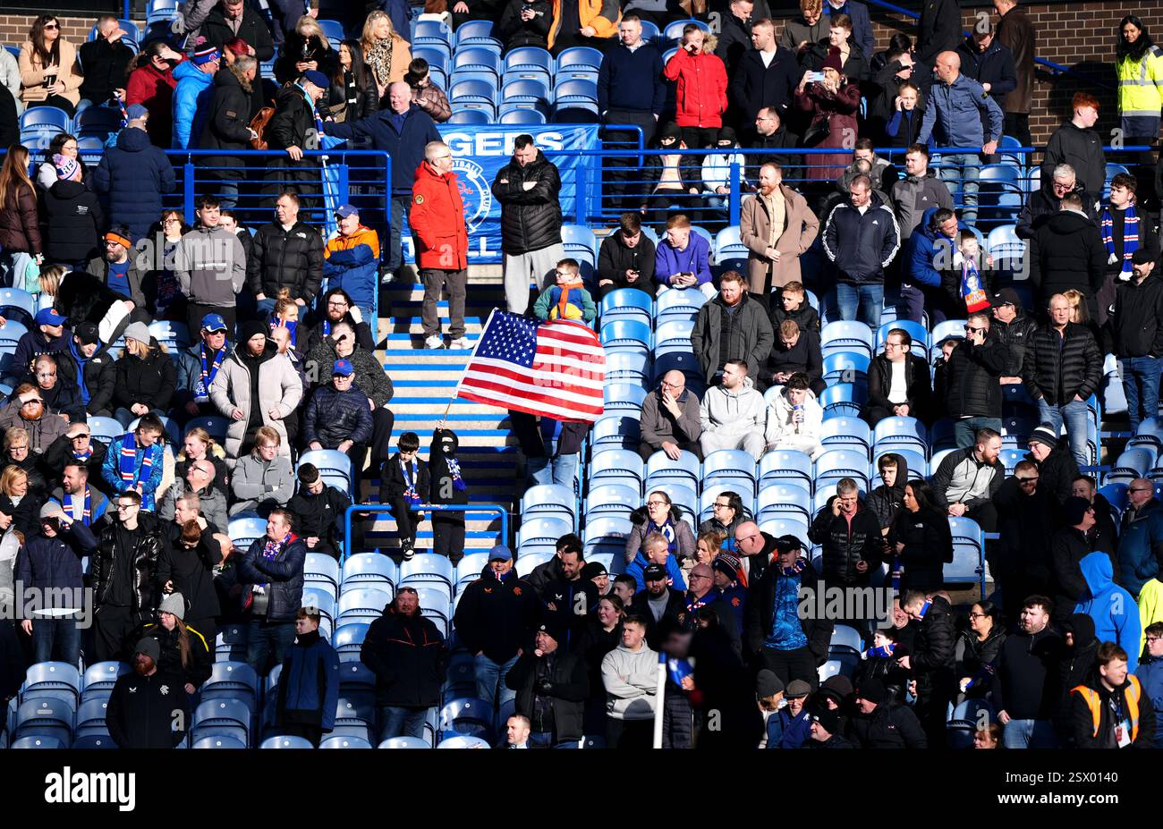 Rangers fans wave a USA flag during the William Hill Premiership match ...