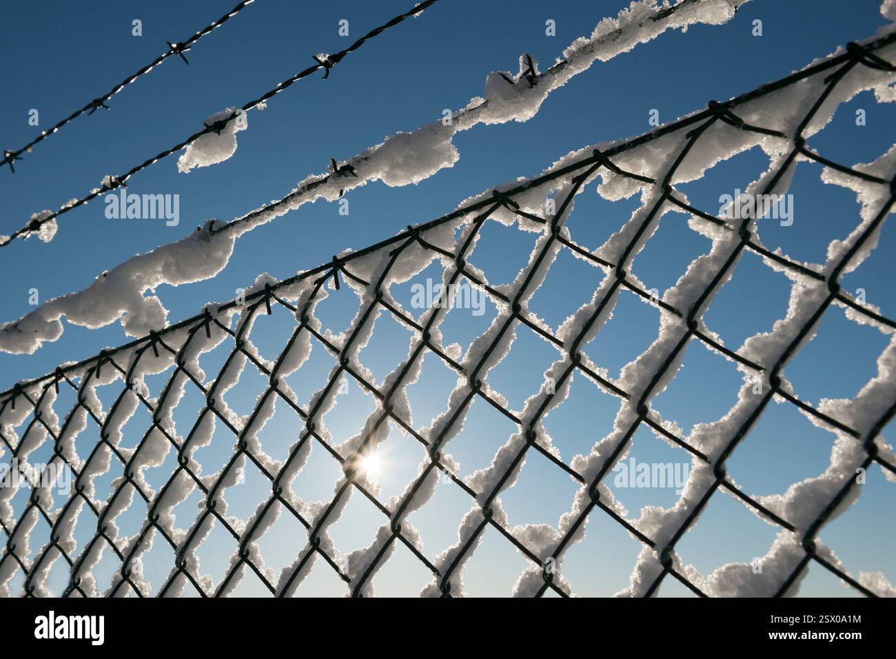 Snow-covered fence Stock Photo