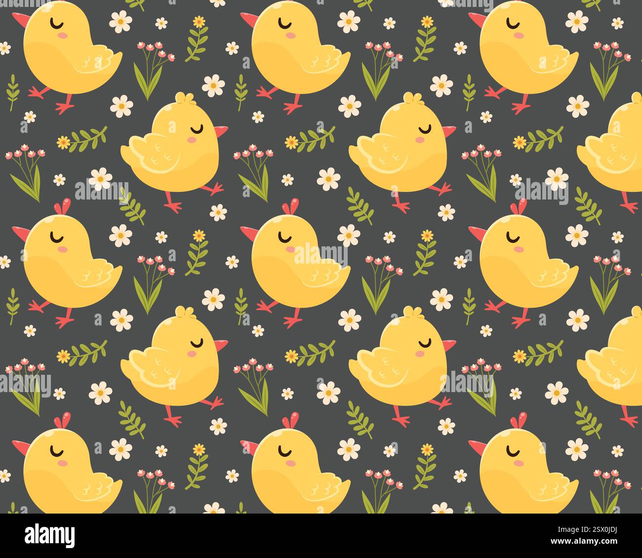 Chickens and flowers. Vector cartoon illustration. Stock Vector
