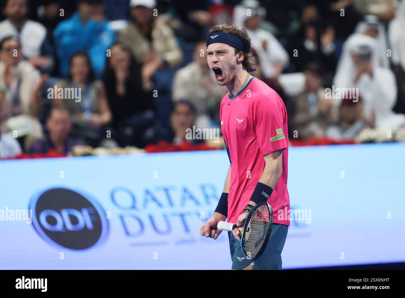 Rublev Doha Russia's Andrey Rublev reacts during the final match of the Qatar Open ...