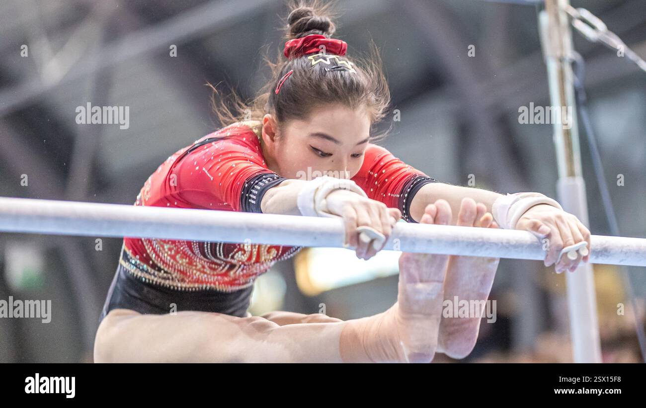 Cottbus, Germany. 22nd Feb, 2025. Gymnastics World Cup, uneven bars women