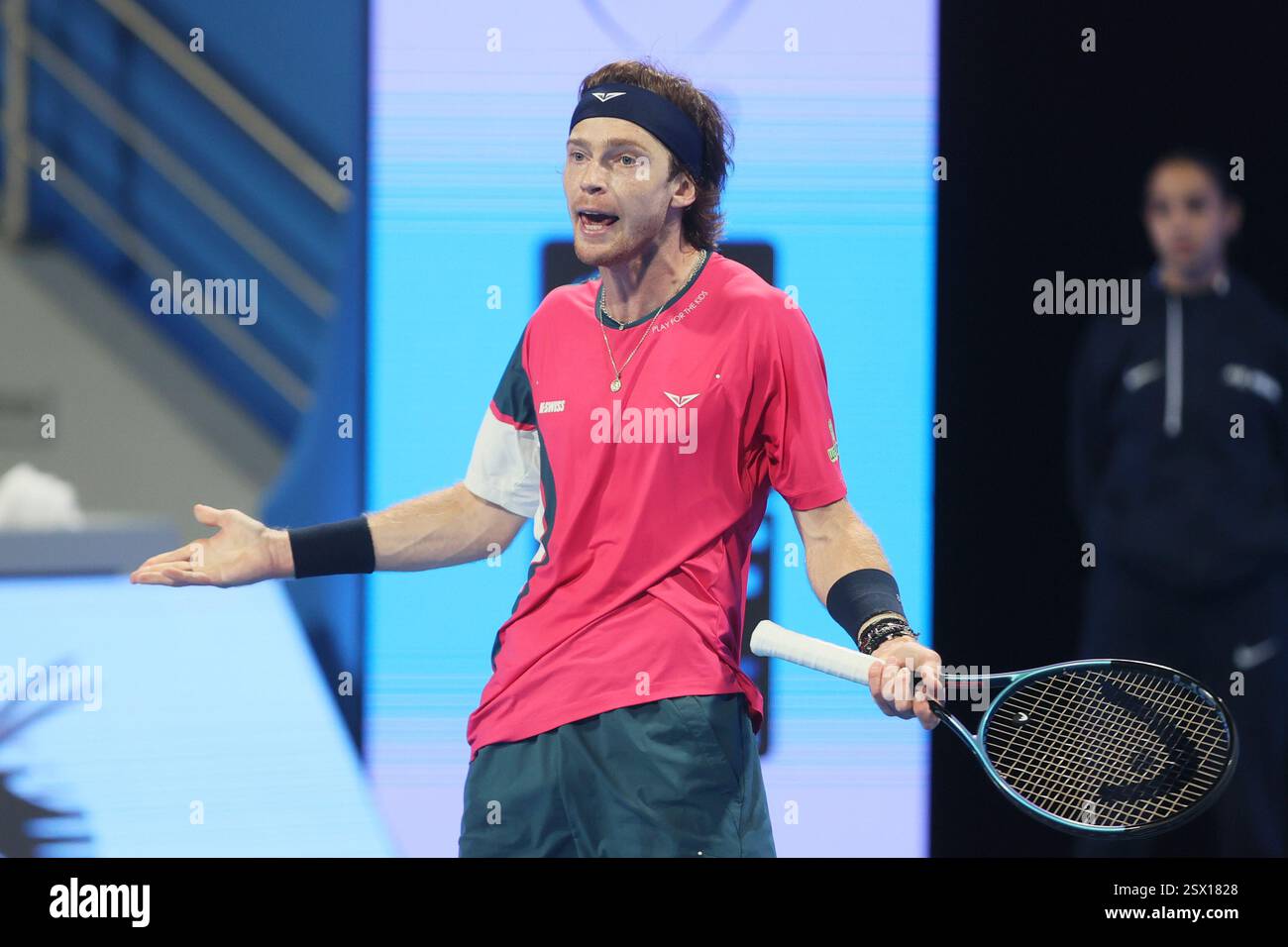 Rublev Doha Russia's Andrey Rublev reacts during the final match of the Qatar Open ...
