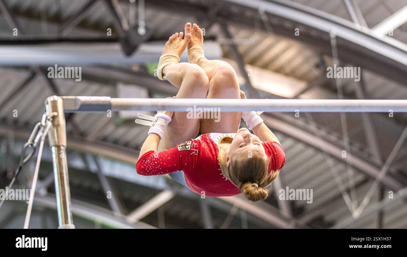 22 February 2025, Brandenburg, Cottbus Gymnastics World Cup, uneven bars women
