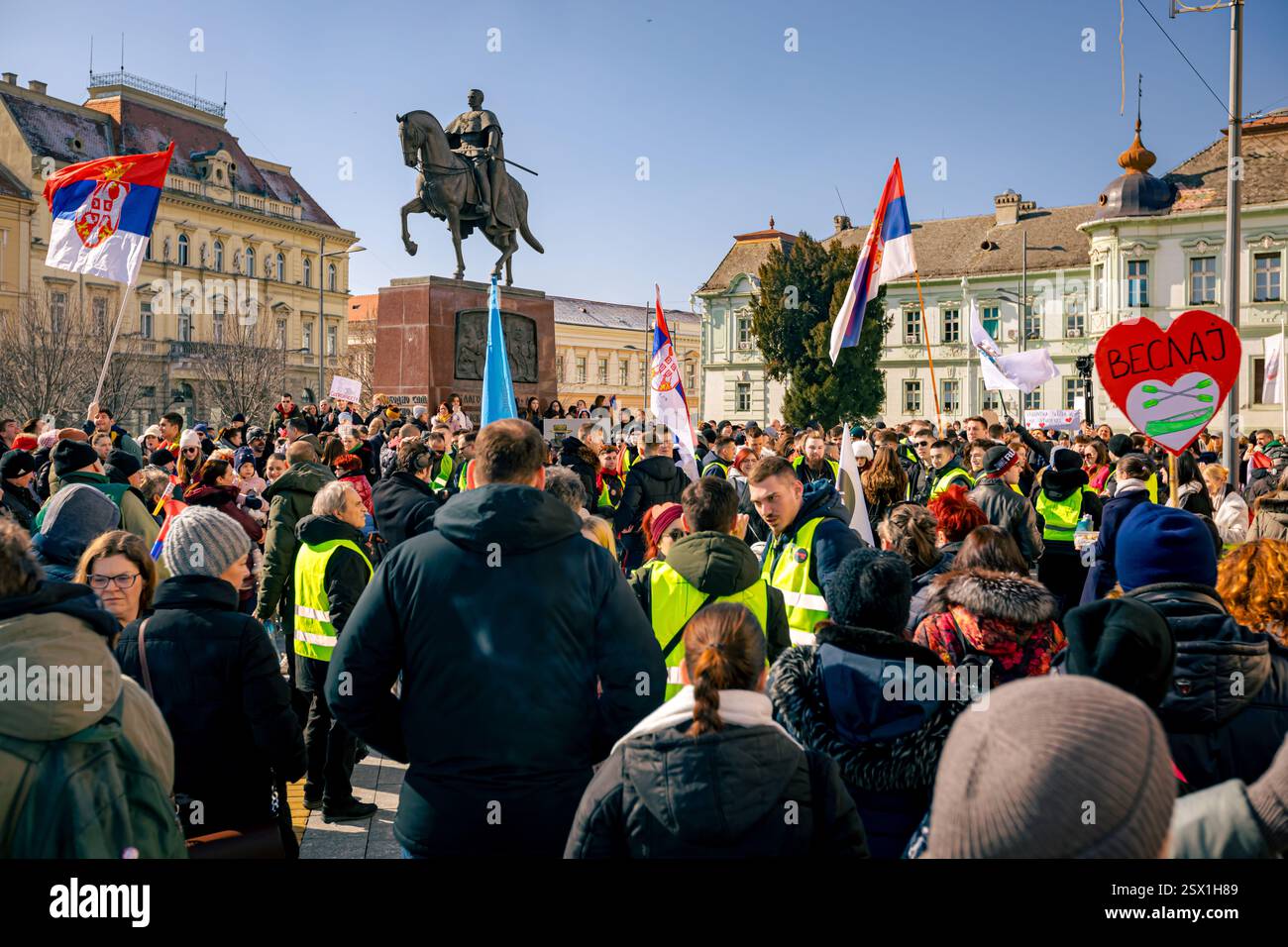 Zrenjanin, Vojvodina, Serbia - February 20, 2025: People gathered at ...