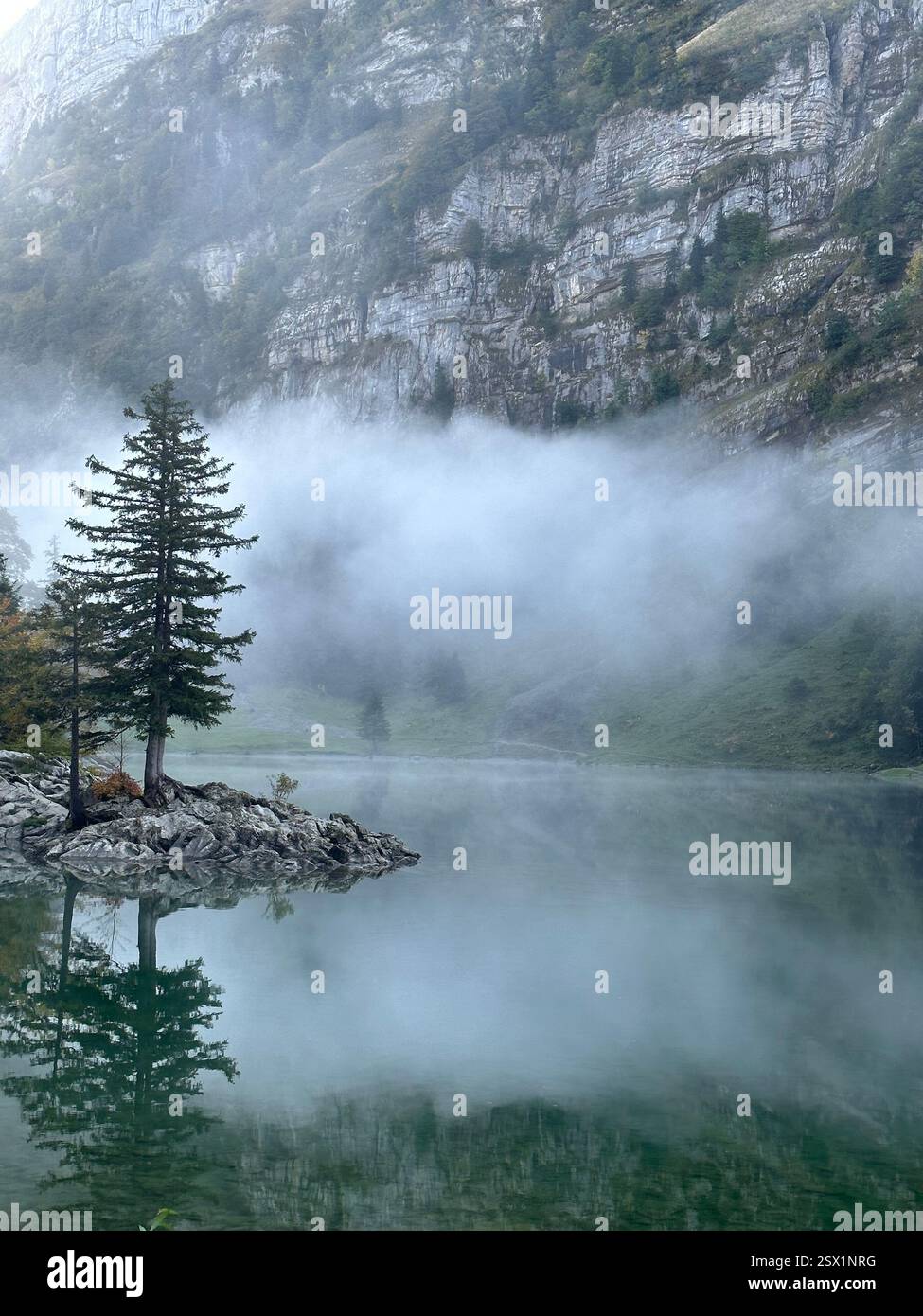 Misty swiss Mountainlake - Smartphone Captured Stock Image