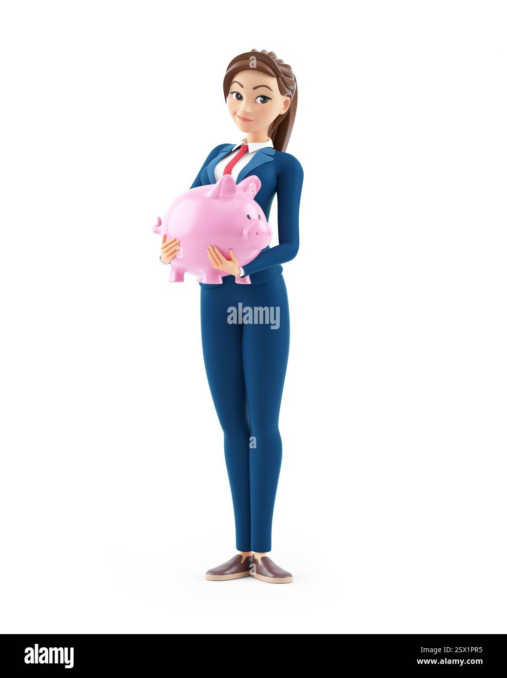 3d cartoon businesswoman standing with piggy bank, illustration ...