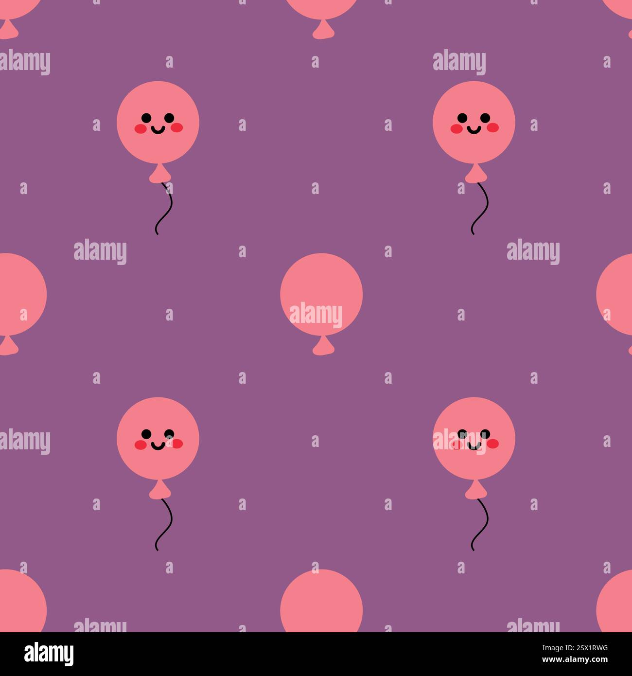 Playful Balloons With Smiling Faces on a Purple Patterned Background Repeating Stock Vector