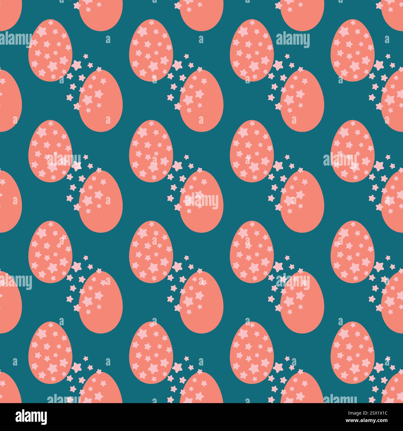 Seamless Pattern with Pink Festive Eggs on Teal Background Stock Vector