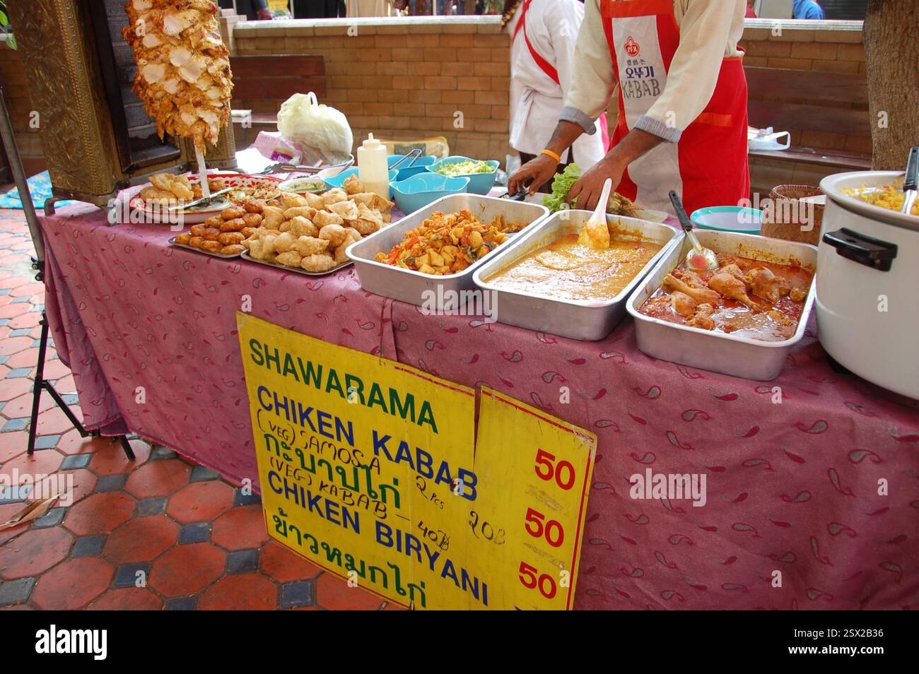 Street food stall in Chiang Mai, Northern Thailand, displaying various