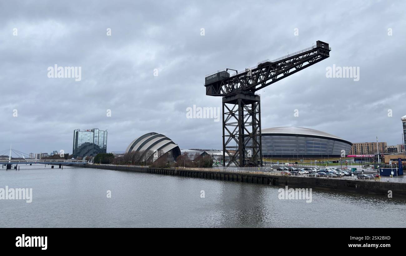Glasgow city centre views of iconic buildings and famous tourist attractions in the rain. Dull overcast day. Grim Scottish city - Smartphone Captured Stock Image