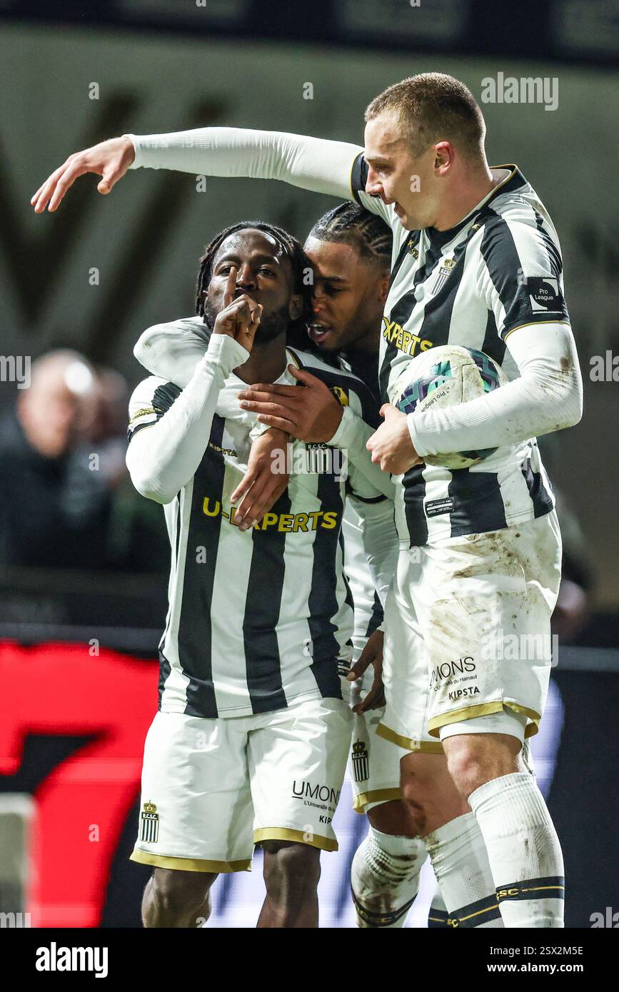 Westerlo, Belgium. 22nd Feb, 2025. Charleroi's Parfait Guiagon and ...