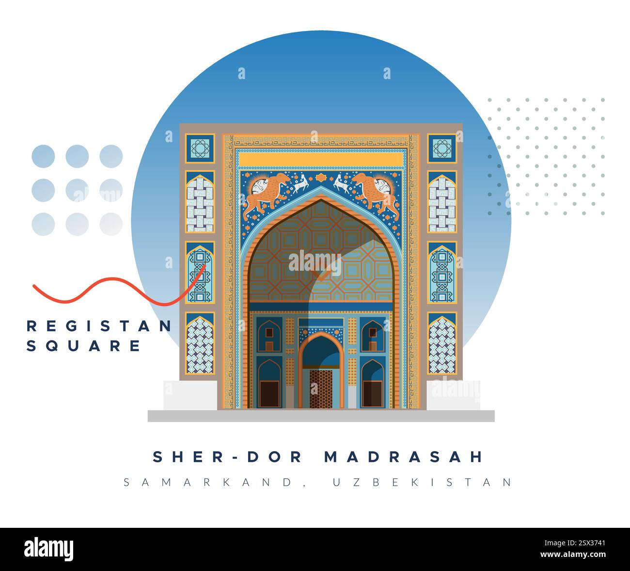 Sher-Dor Madrasah - Registan Square - Samarkand - Stock Illustration as ...