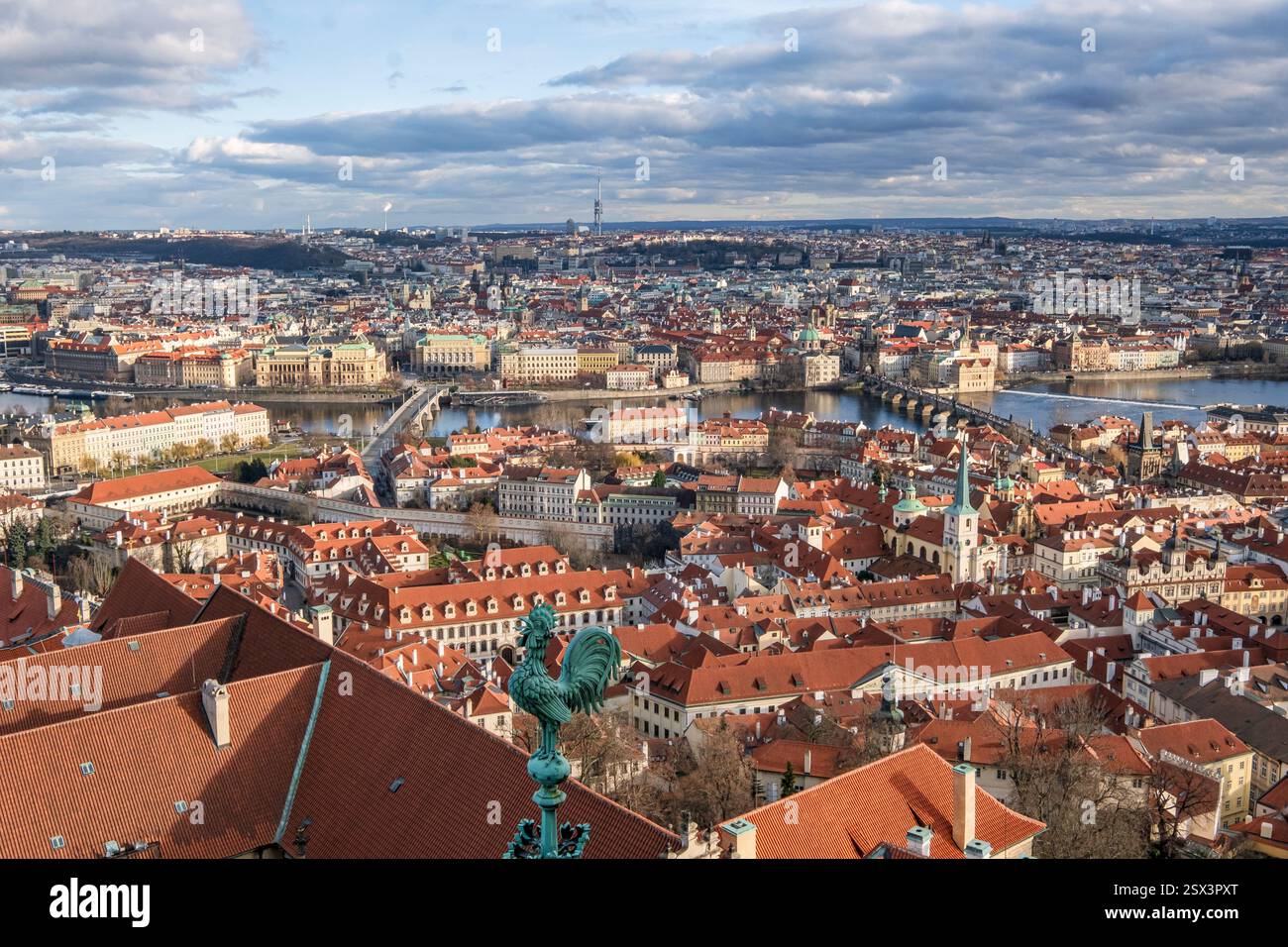 View from the bell tower of St. Vitus Cathedral, Prague, Czech Republic, in winter Stock Photo