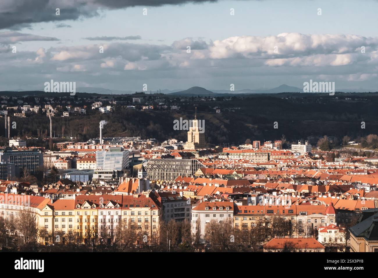 View from the bell tower of St. Vitus Cathedral, Prague, Czech Republic, in winter Stock Photo