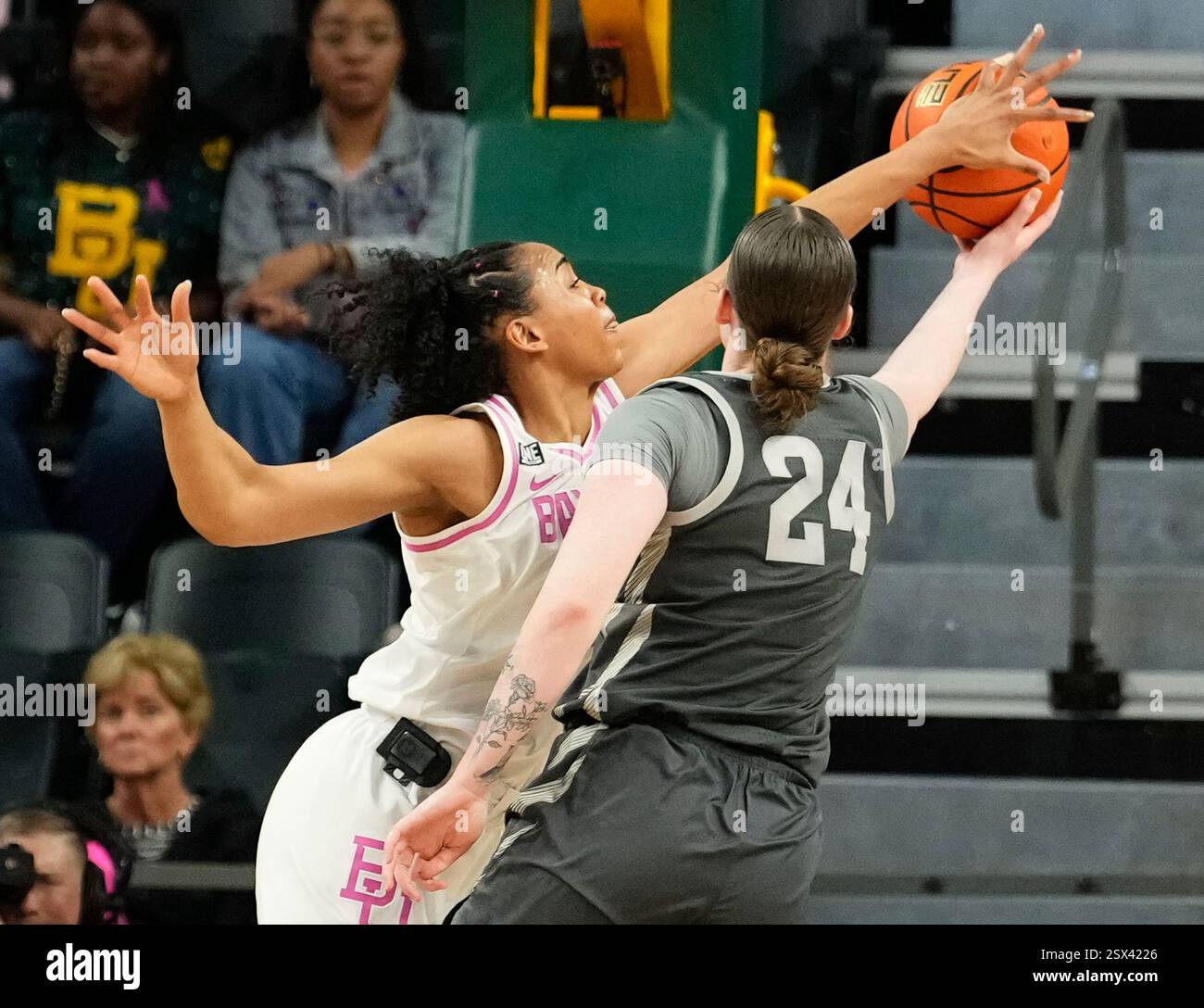 Iowa State forward Addy Brown has her shot blocked by Baylor guard ...