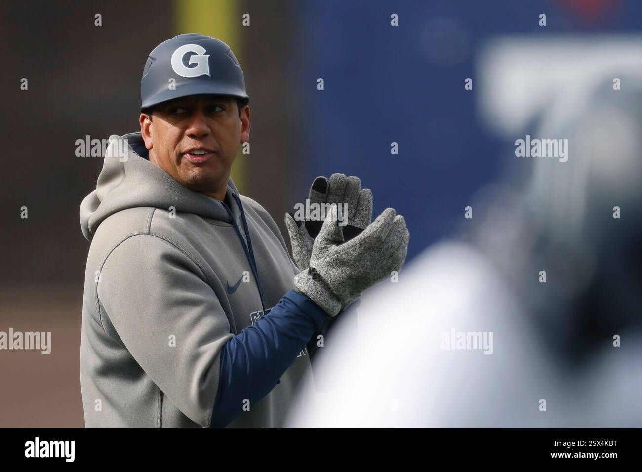 Georgetown head coach Edwin Thompson reacts to a play during an NCAA ...