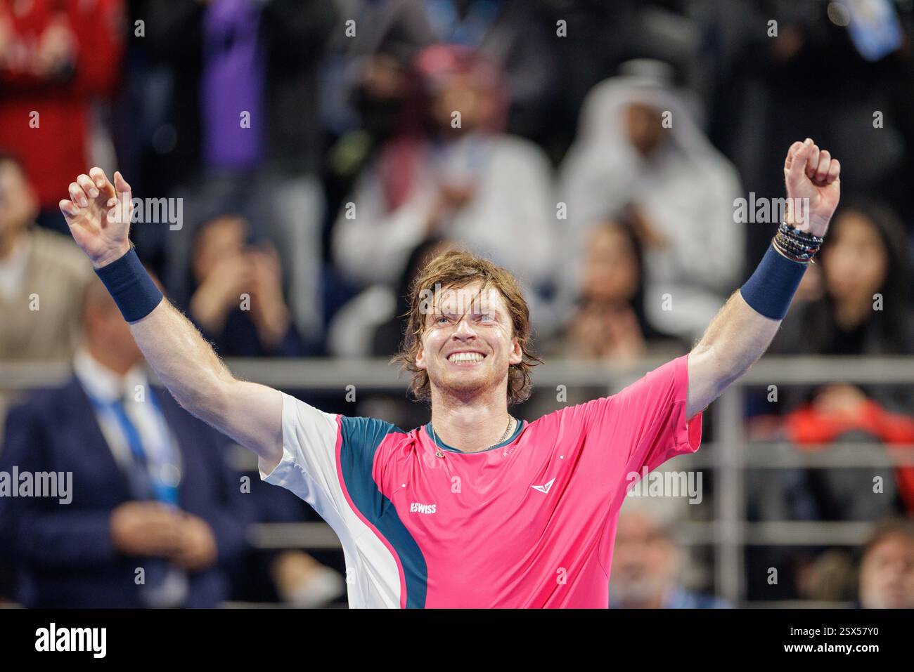 Rublev Doha Andrey Rublev of Russia during the 2025 Qatar ExxonMobil Open, ATP 500 ...
