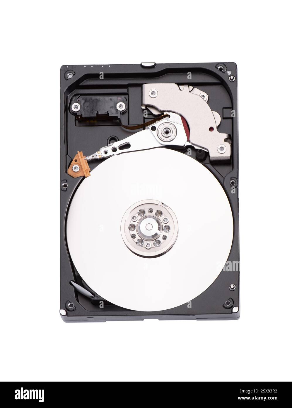 Open hard disk drive isolated on white background Stock Photo