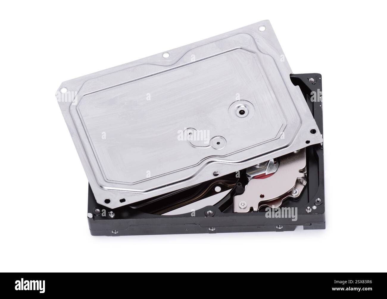Open hard disk drive isolated on white background Stock Photo