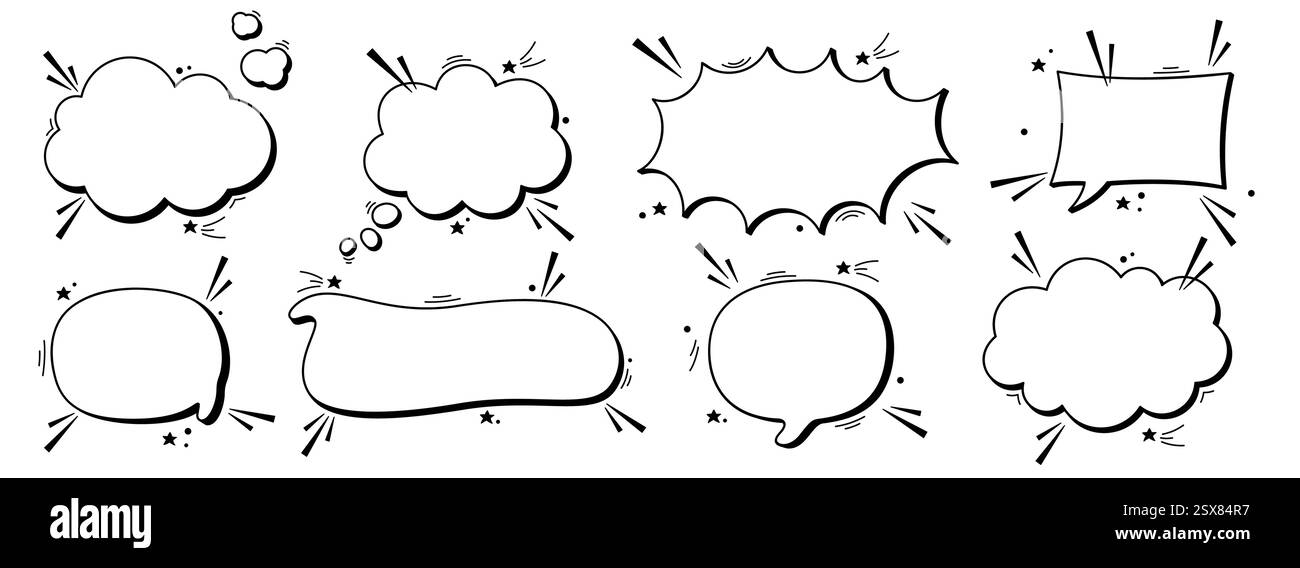 Pack of empty black and white comic speech bubbles with halftone dot ...