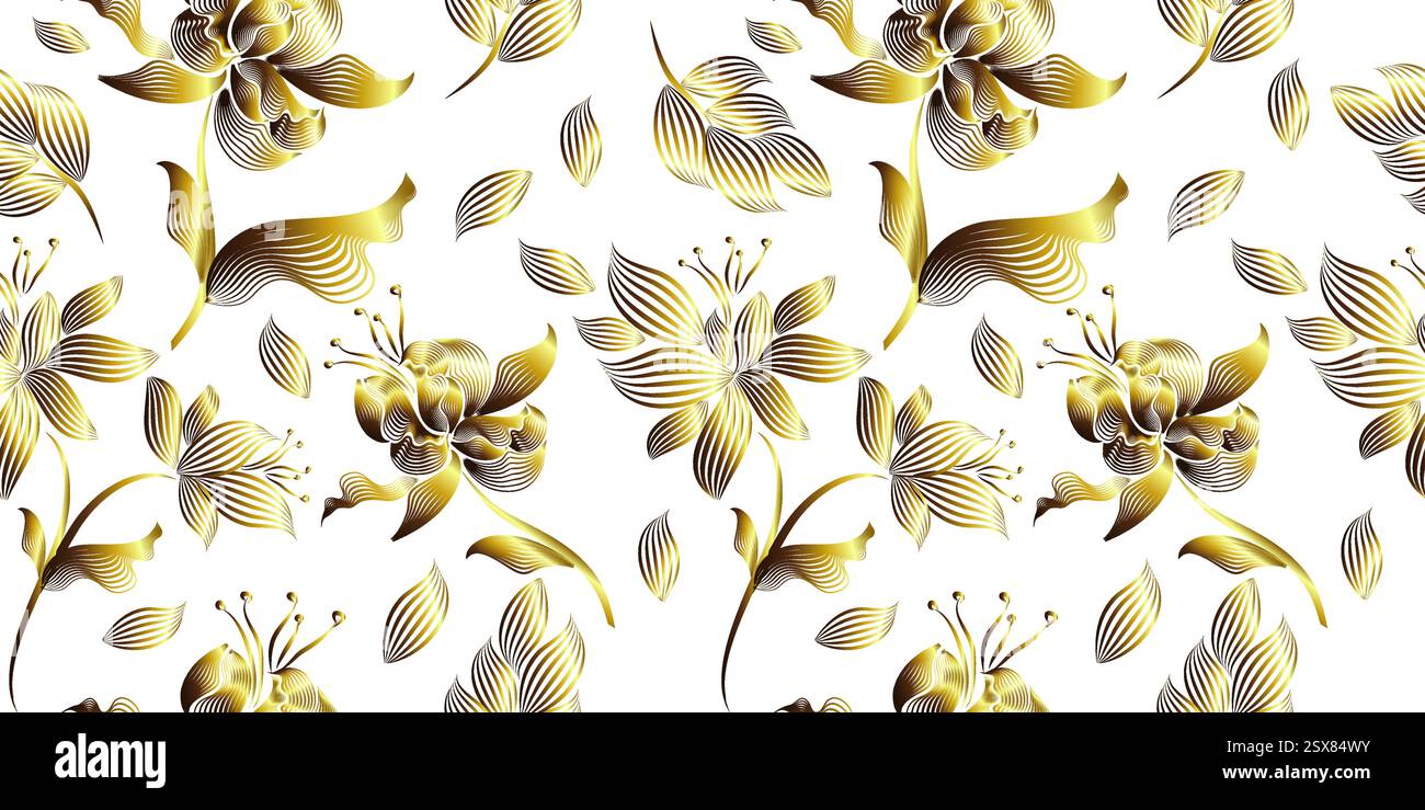 Golden flowers on a white background. hand drawing. Not AI, Vector ...