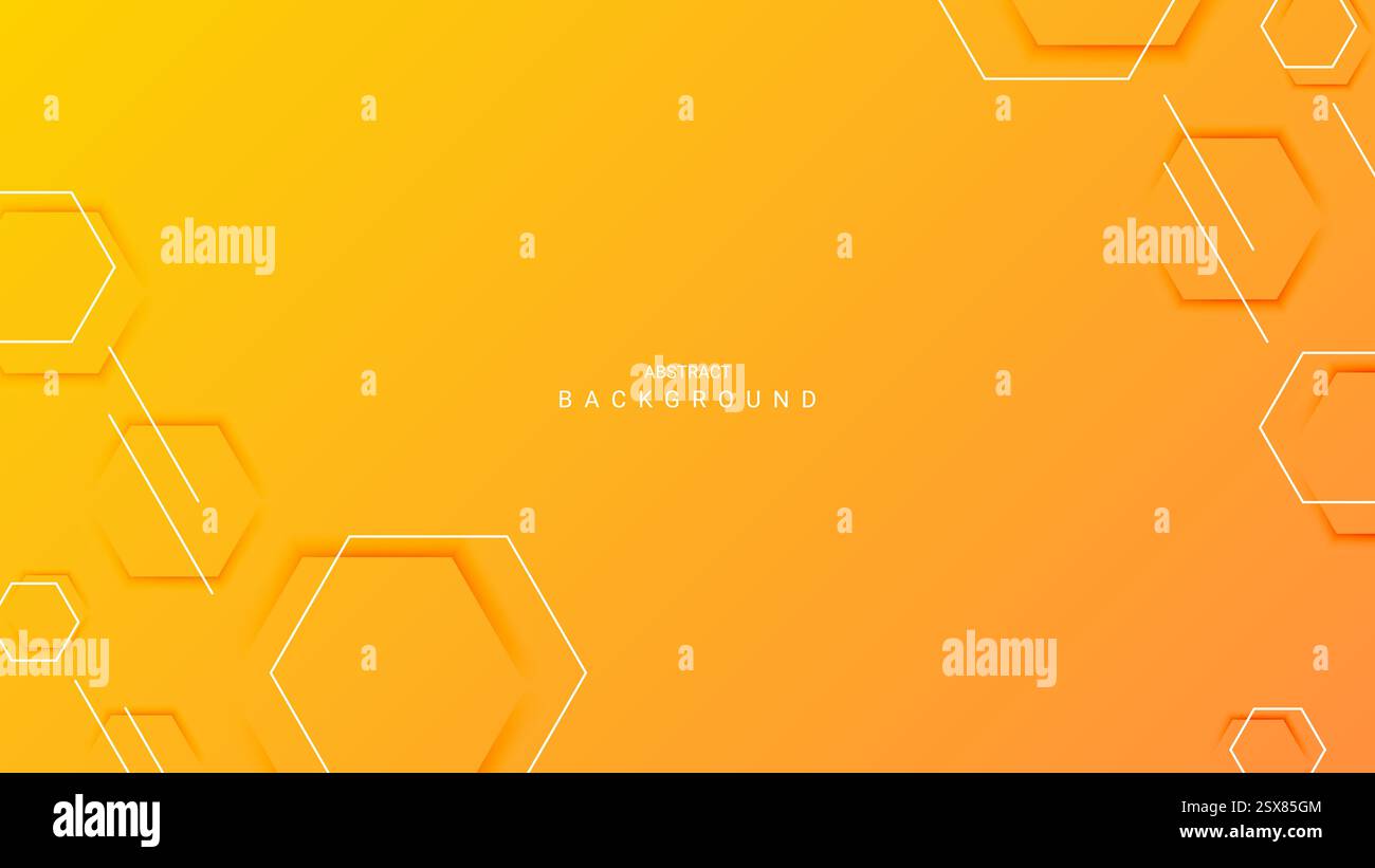 yellow abstract background with hexagon shape and thin lines Stock Vector