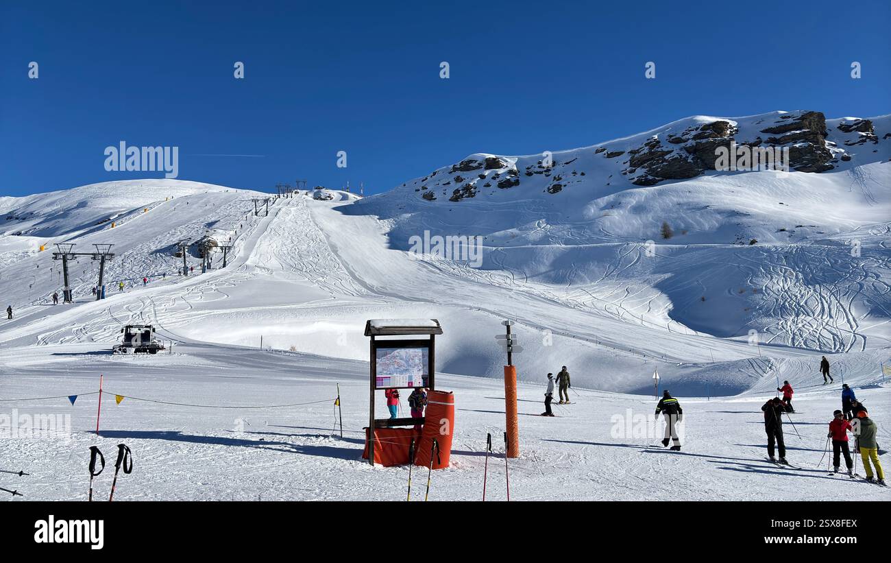 Piedmont Italy Sansicario. Ski resort snow and beautiful mountains. Alps. Alpine Mountain View skiing holiday travel outdoors beautiful winter landsca - Smartphone Captured Stock Image