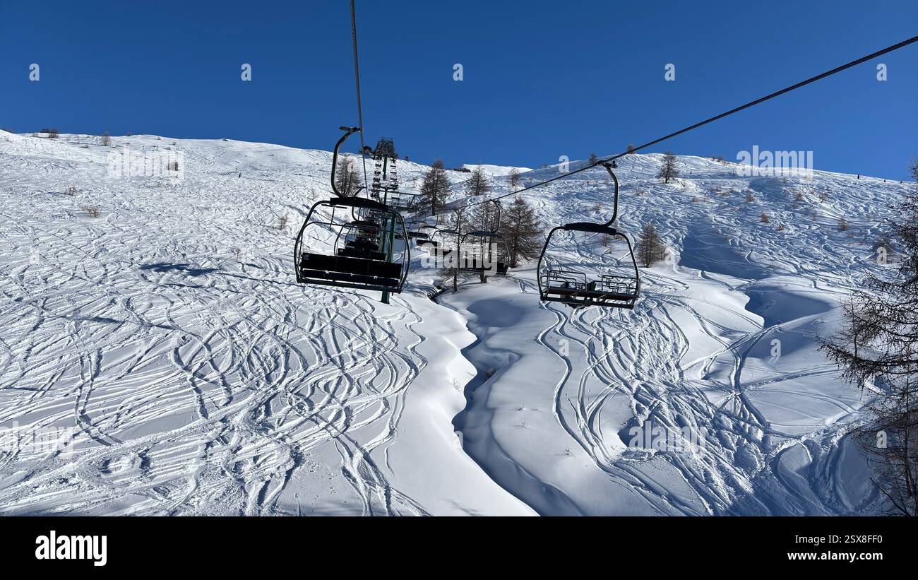 Piedmont Italy Sansicario. Ski resort snow and beautiful mountains. Alps. Alpine Mountain View skiing holiday travel outdoors beautiful winter landsca - Smartphone Captured Stock Image
