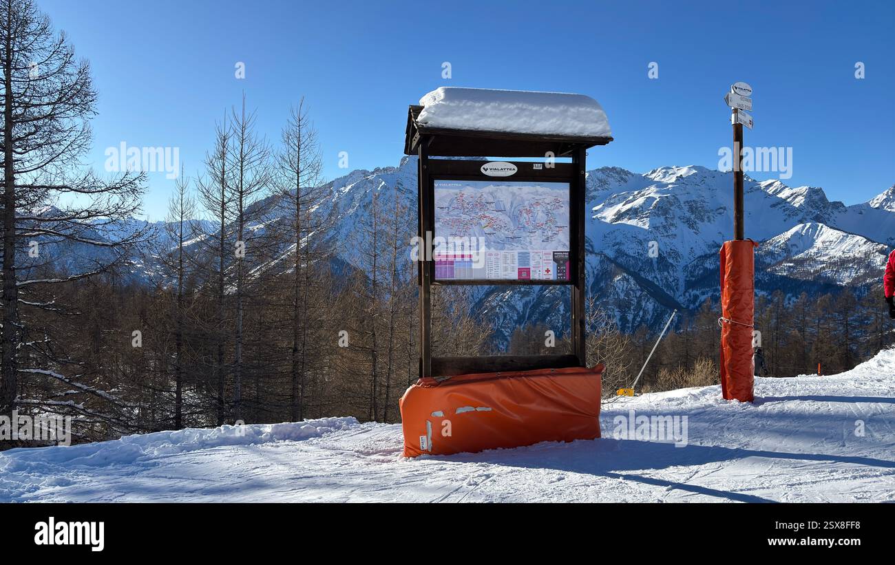 Piedmont Italy Sansicario. Ski resort snow and beautiful mountains. Alps. Alpine Mountain View skiing holiday travel outdoors beautiful winter landsca - Smartphone Captured Stock Image