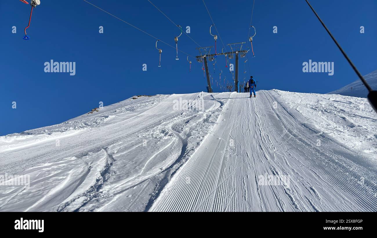 Piedmont Italy Sansicario. Ski resort snow and beautiful mountains. Alps. Alpine Mountain View skiing holiday travel outdoors beautiful winter landsca - Smartphone Captured Stock Image