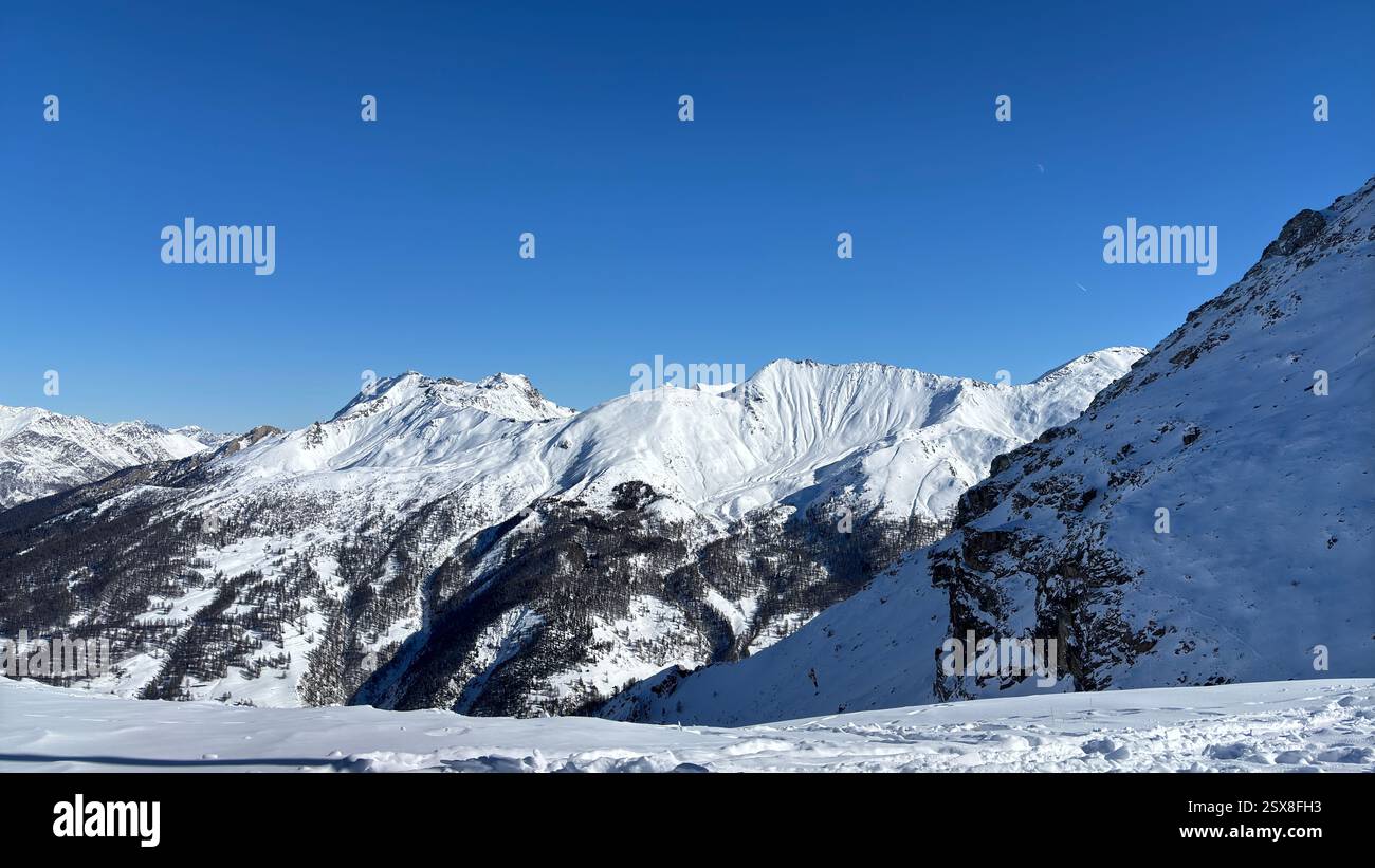 Piedmont Italy Sansicario. Ski resort snow and beautiful mountains. Alps. Alpine Mountain View skiing holiday travel outdoors beautiful winter landsca - Smartphone Captured Stock Image