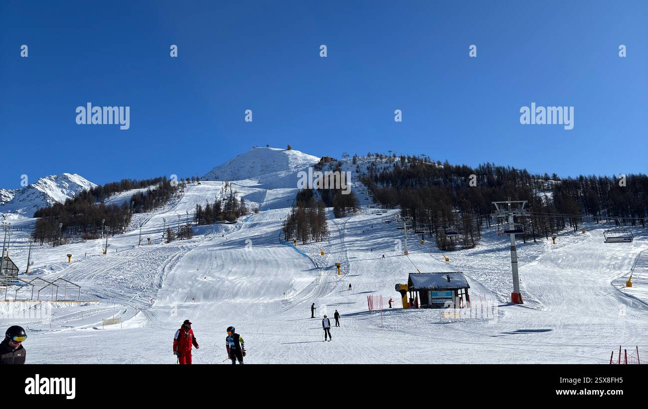Piedmont Italy Sansicario. Ski resort snow and beautiful mountains. Alps. Alpine Mountain View skiing holiday travel outdoors beautiful winter landsca - Smartphone Captured Stock Image
