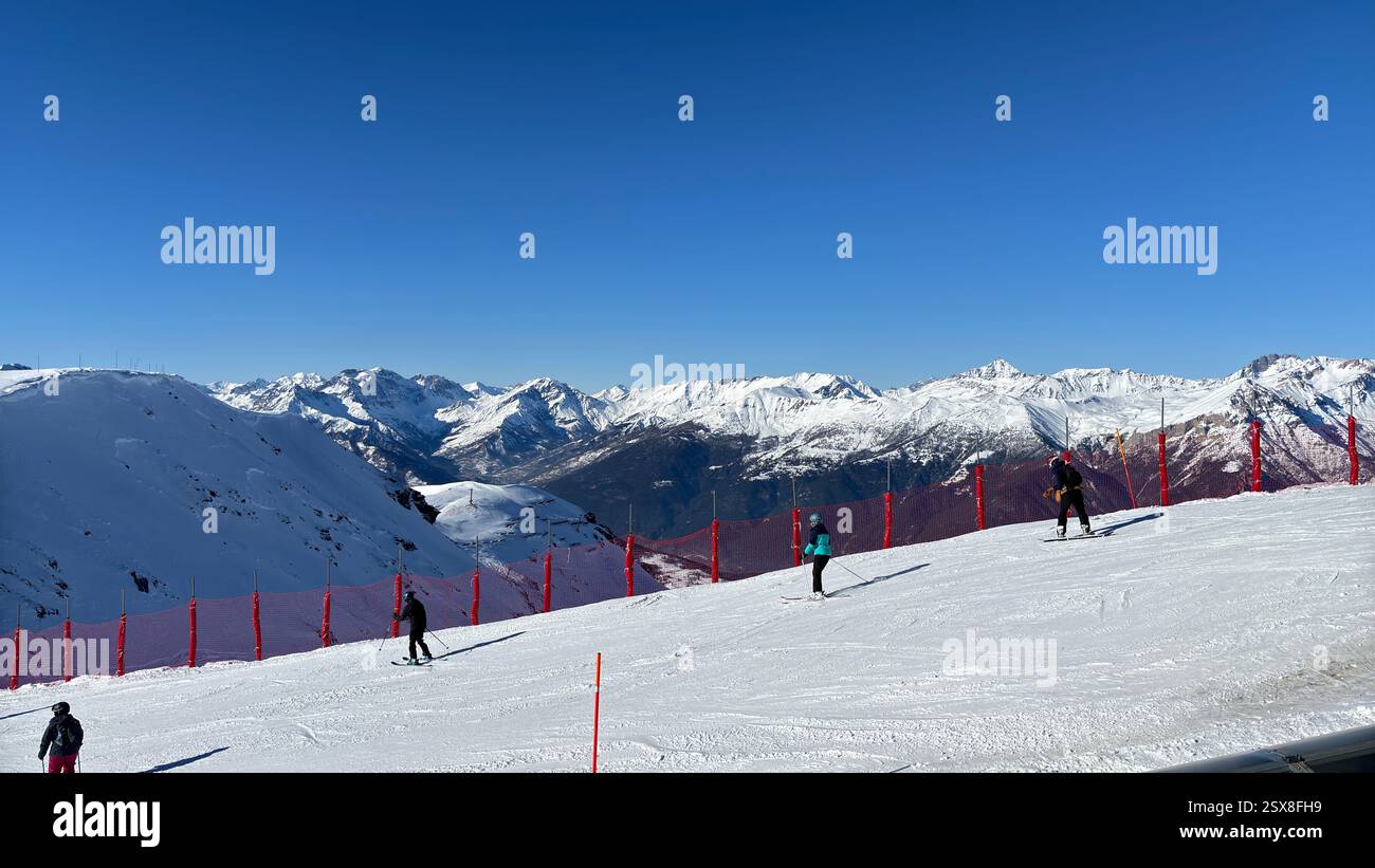 Piedmont Italy Sansicario. Ski resort snow and beautiful mountains. Alps. Alpine Mountain View skiing holiday travel outdoors beautiful winter landsca - Smartphone Captured Stock Image