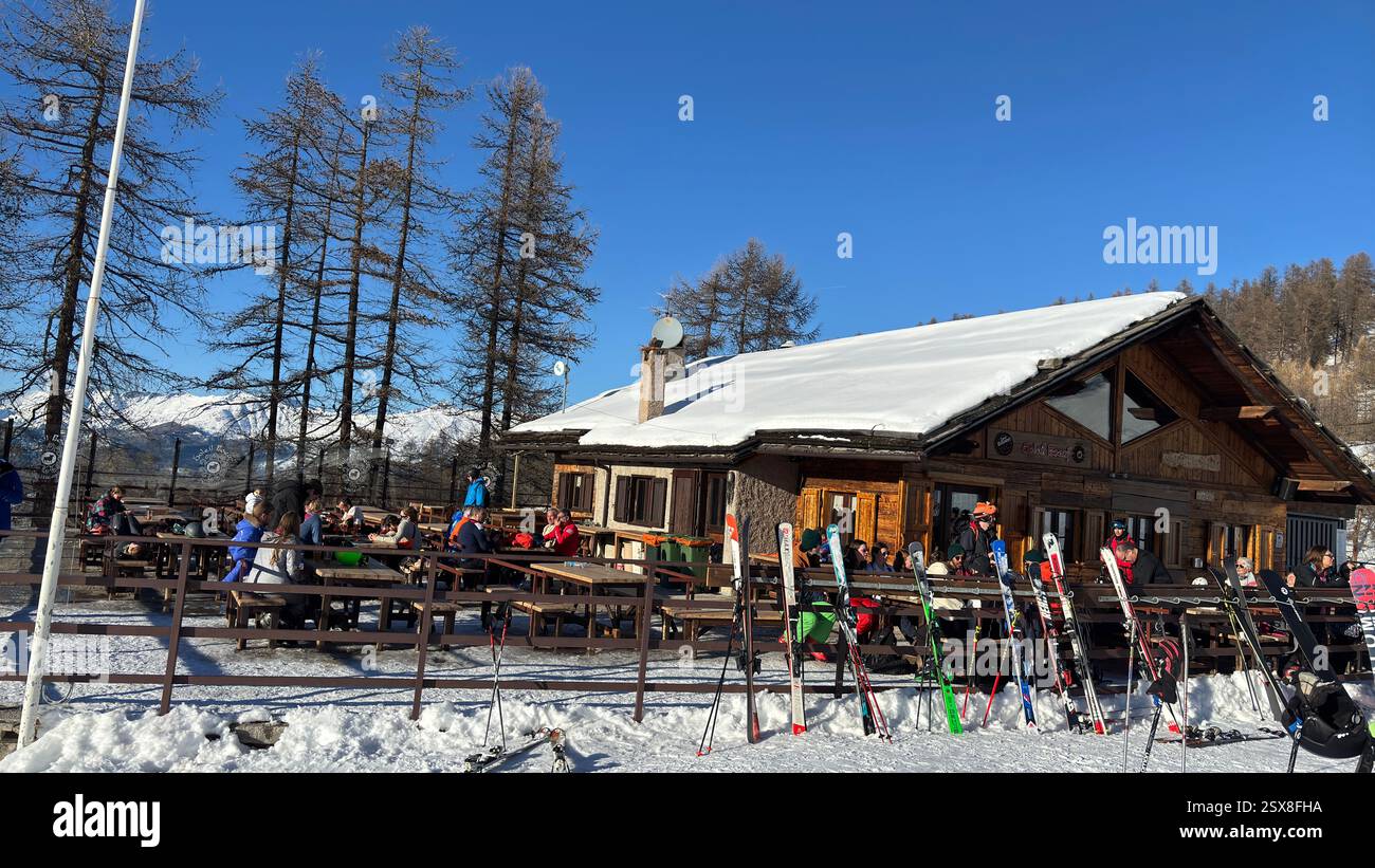 Piedmont Italy Sansicario. Ski resort snow and beautiful mountains. Alps. Alpine Mountain View skiing holiday travel outdoors beautiful winter landsca - Smartphone Captured Stock Image