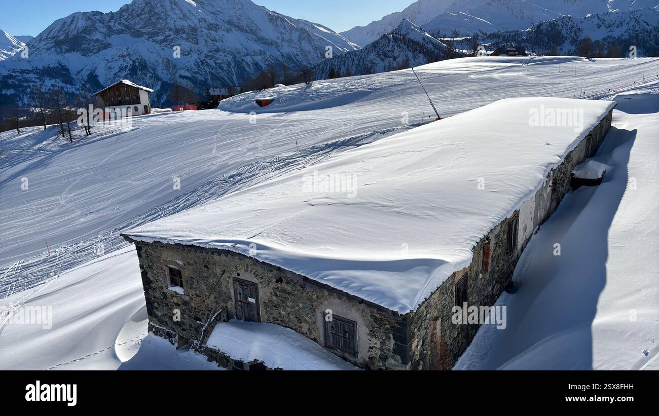 Piedmont Italy Sansicario. Ski resort snow and beautiful mountains. Alps. Alpine Mountain View skiing holiday travel outdoors beautiful winter landsca - Smartphone Captured Stock Image