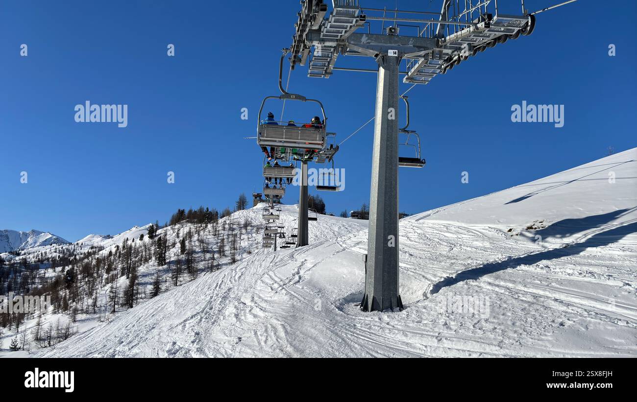 Piedmont Italy Sansicario. Ski resort snow and beautiful mountains. Alps. Alpine Mountain View skiing holiday travel outdoors beautiful winter landsca - Smartphone Captured Stock Image