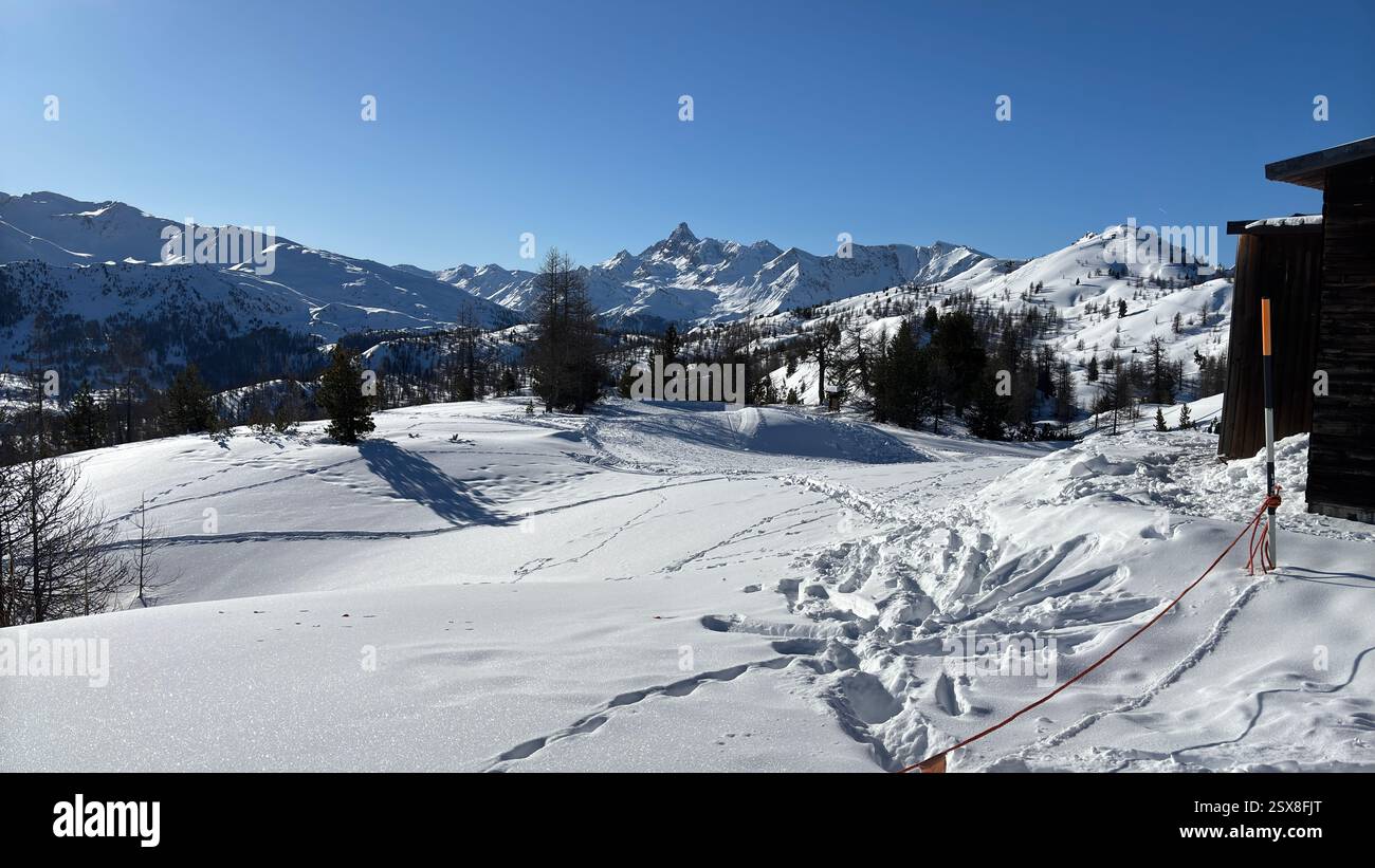 Piedmont Italy Sansicario. Ski resort snow and beautiful mountains. Alps. Alpine Mountain View skiing holiday travel outdoors beautiful winter landsca - Smartphone Captured Stock Image