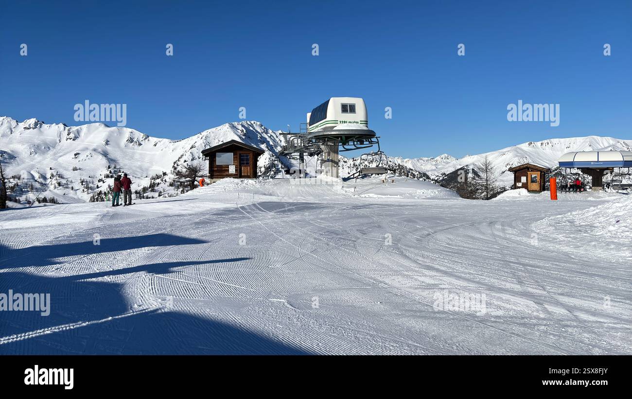Piedmont Italy Sansicario. Ski resort snow and beautiful mountains. Alps. Alpine Mountain View skiing holiday travel outdoors beautiful winter landsca - Smartphone Captured Stock Image