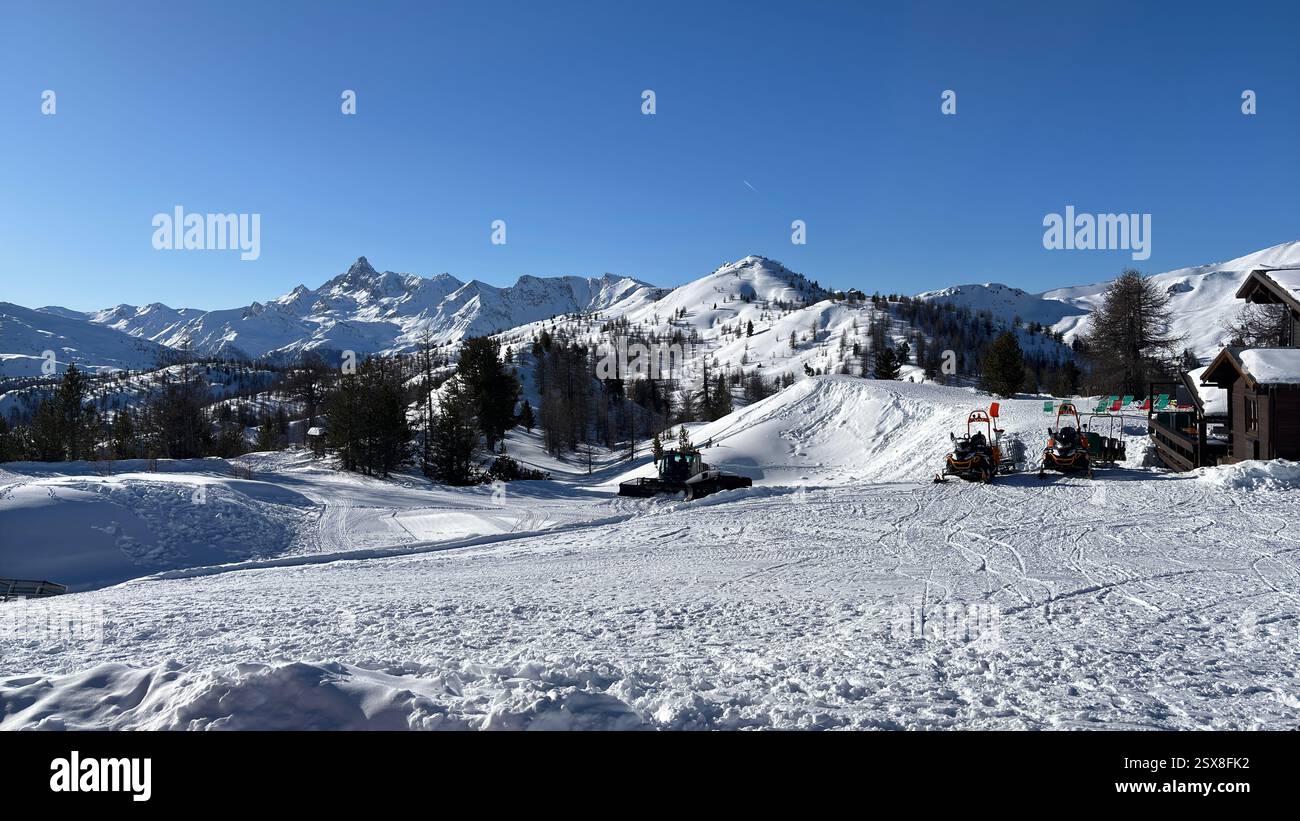 Piedmont Italy Sansicario. Ski resort snow and beautiful mountains. Alps. Alpine Mountain View skiing holiday travel outdoors beautiful winter landsca - Smartphone Captured Stock Image