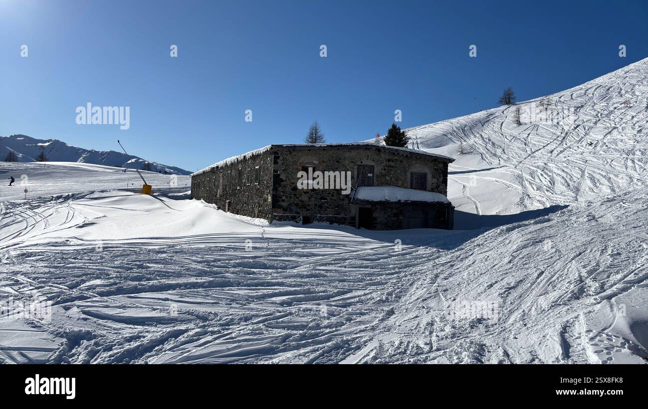 Piedmont Italy Sansicario. Ski resort snow and beautiful mountains. Alps. Alpine Mountain View skiing holiday travel outdoors beautiful winter landsca - Smartphone Captured Stock Image