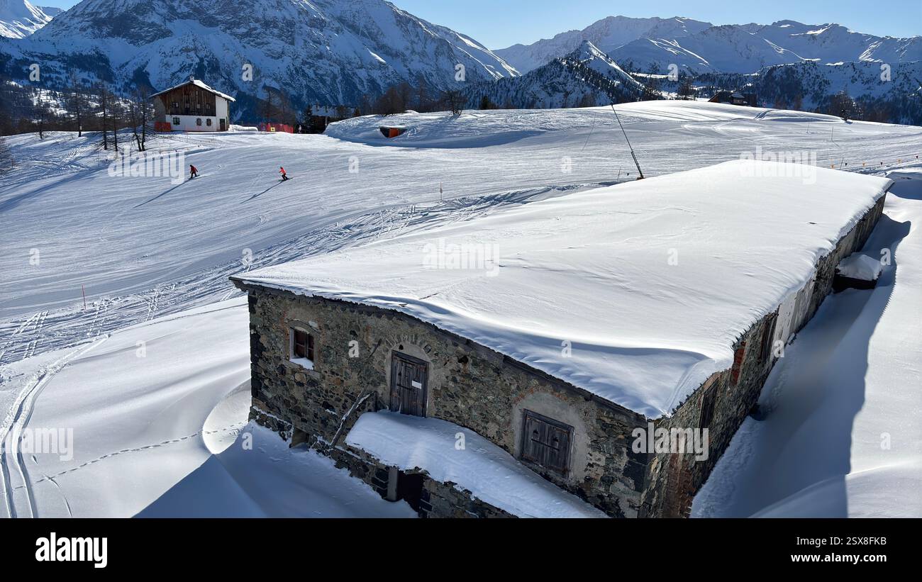 Piedmont Italy Sansicario. Ski resort snow and beautiful mountains. Alps. Alpine Mountain View skiing holiday travel outdoors beautiful winter landsca - Smartphone Captured Stock Image