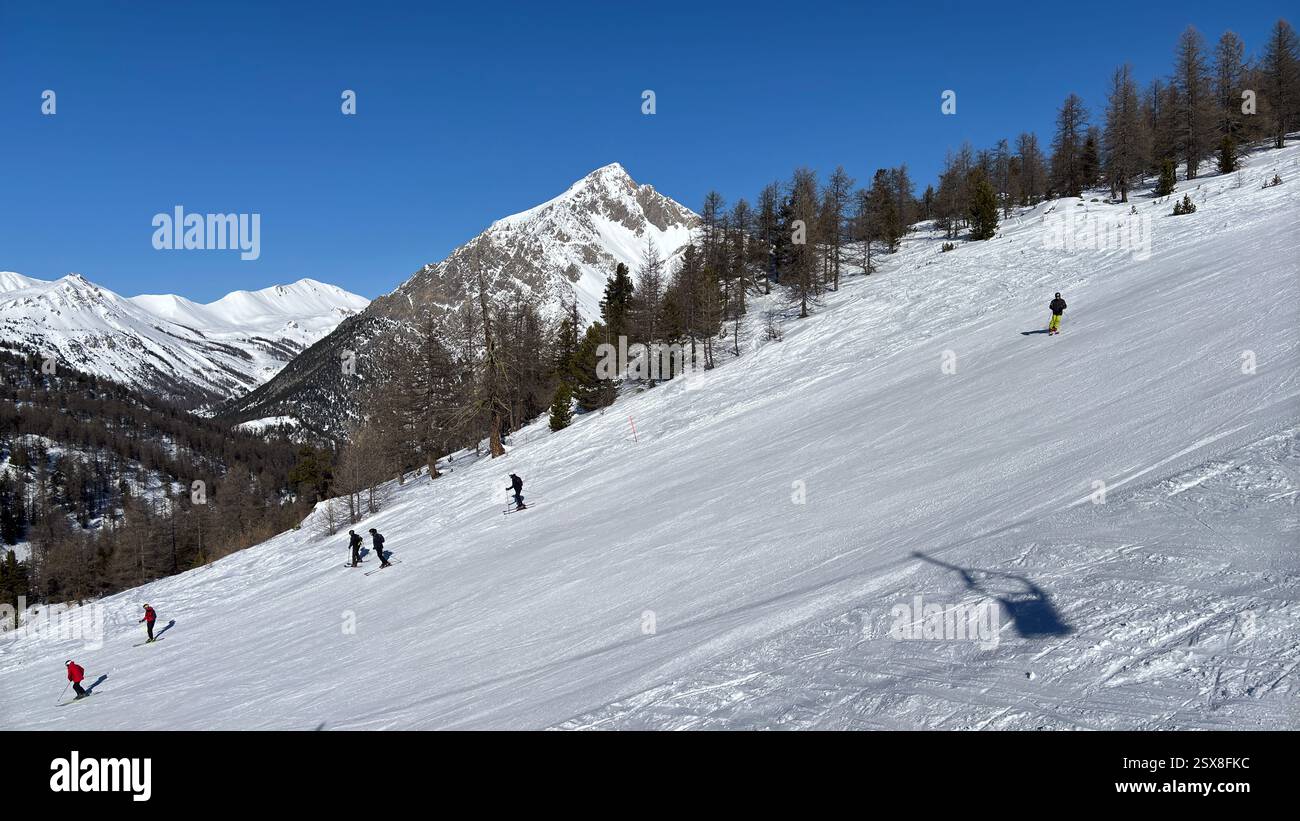 Piedmont Italy Sansicario. Ski resort snow and beautiful mountains. Alps. Alpine Mountain View skiing holiday travel outdoors beautiful winter landsca - Smartphone Captured Stock Image