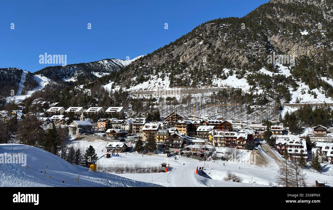 Piedmont Italy Sansicario. Ski resort snow and beautiful mountains. Alps. Alpine Mountain View skiing holiday travel outdoors beautiful winter landsca - Smartphone Captured Stock Image