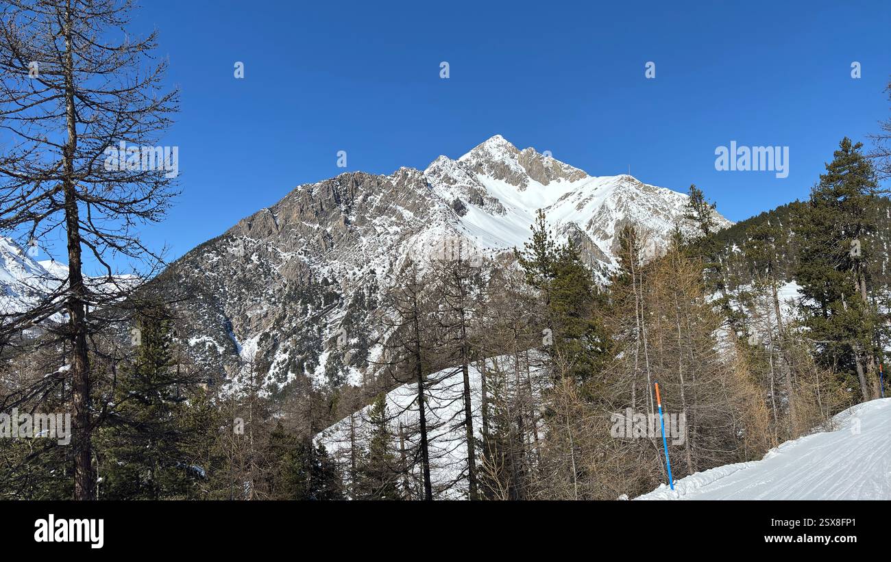 Piedmont Italy Sansicario. Ski resort snow and beautiful mountains. Alps. Alpine Mountain View skiing holiday travel outdoors beautiful winter landsca - Smartphone Captured Stock Image