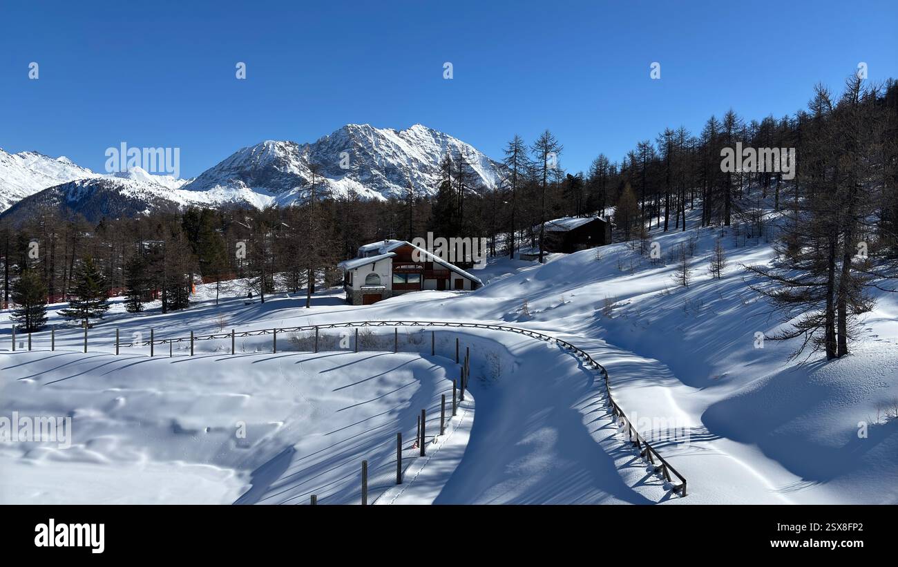 Piedmont Italy Sansicario. Ski resort snow and beautiful mountains. Alps. Alpine Mountain View skiing holiday travel outdoors beautiful winter landsca - Smartphone Captured Stock Image